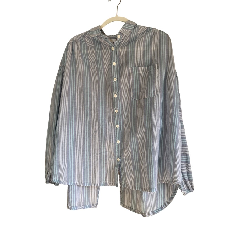 BDG Urban Outfitters Striped Split Back Button Down Shirt Blue Gray Small